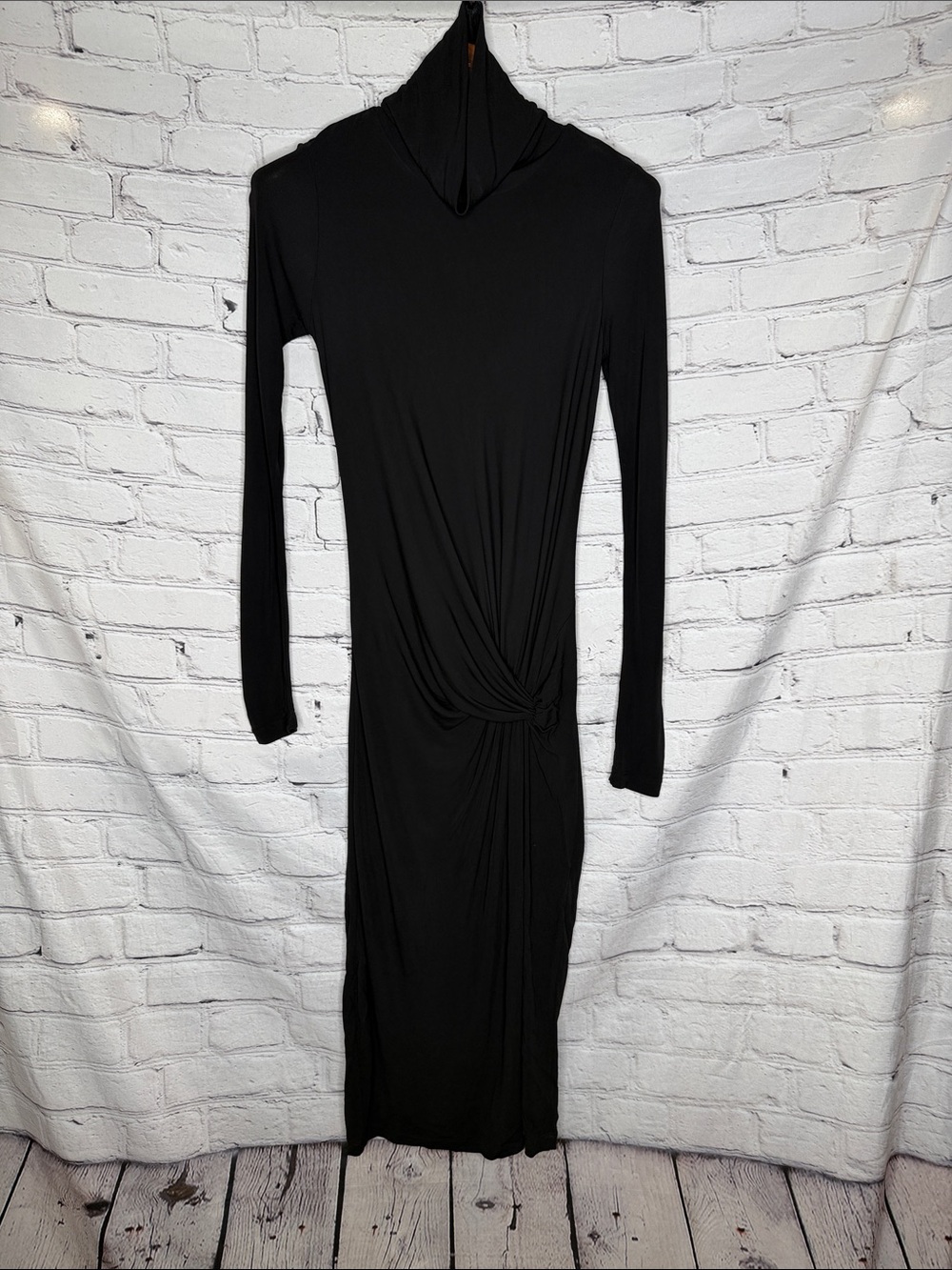 Reiss Black Long Sleeve High Neck Knot Midi Dress Size 2 Excellent Condition